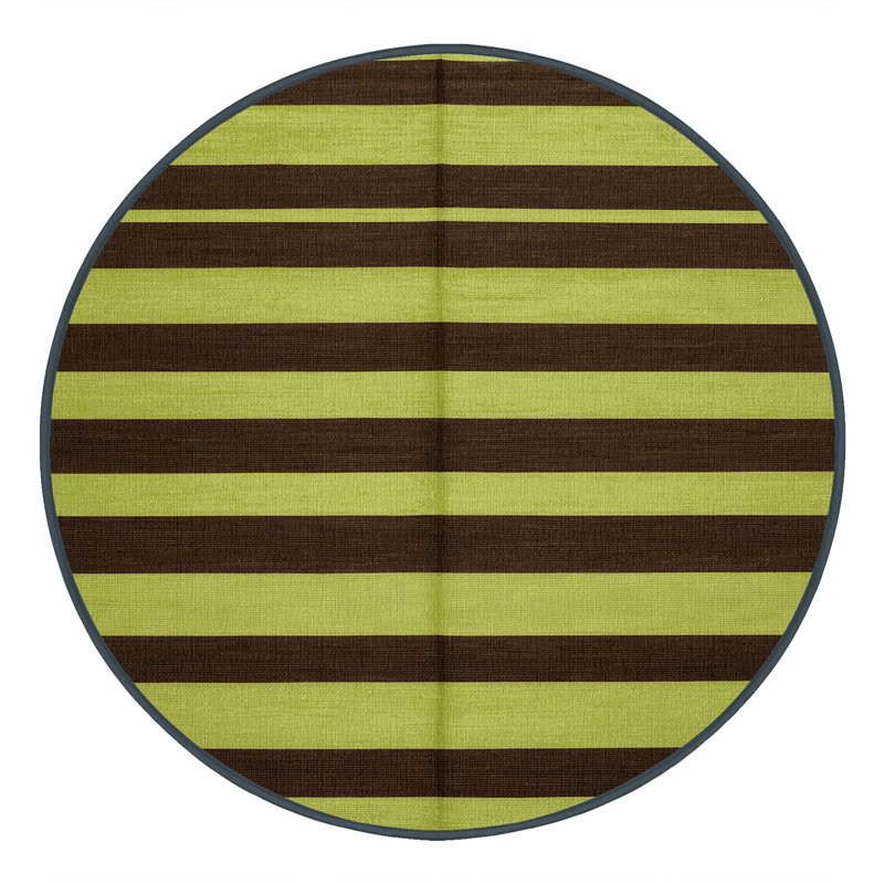 Machine Washable Horizontal Stripes Brown Area Rug, Round 5'
