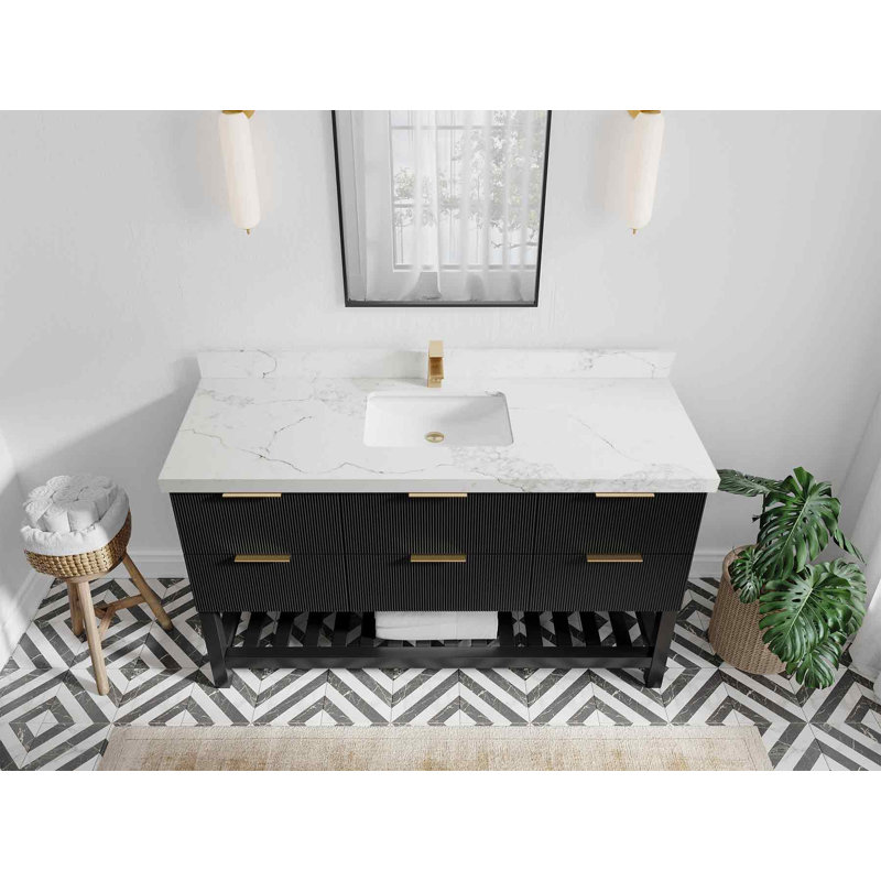 60'' Single Bathroom Vanity with Quartz Top, Calacatta Nuvo