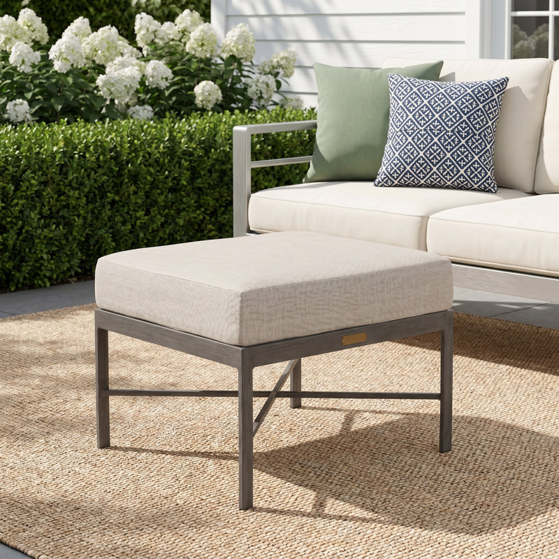 Repose-pieds en aluminium Monaco - gris ardoise, Gris ardoise, Pas de soudure, InsideOut® Rollo ‑ lin crème