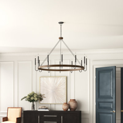 Arango 12 - Light Living Room Steel Dimmable Candle Style Wagon Wheel Chandelier