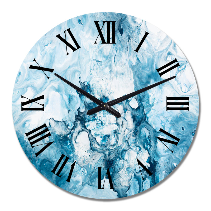 Horloge murale Modern Blue Waves - Blue and White, Moyen