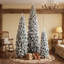 Sapins de Noël crayon pré-illuminés, 3 pièces, floqués de neige, sapins de Noël artificiels fins en PVC avec lumières multicolores, branches articulées