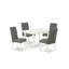 L'ensemble de mobilier de salle à manger 5 pièces comprend une table rectangulaire en bois avec feuille papillon et 4 chaises de salle à manger Parson en tissu gris, 32 x 54 pouces, blanc lin-1144581414-1144581401-1144581403