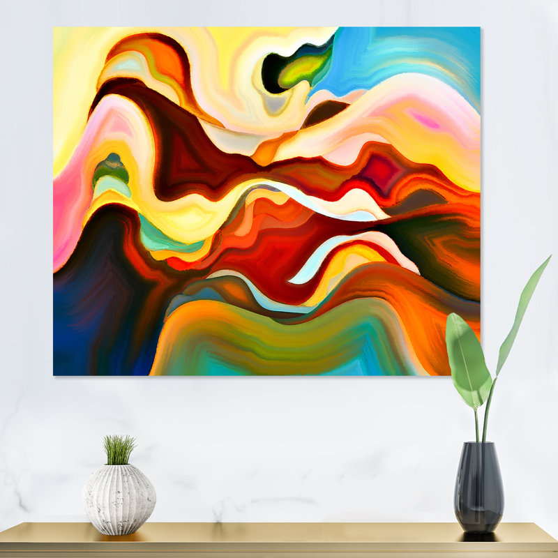 «Red Blue and Yellow Marble Art Universe I», reproduction sur toile, Toile tendue, H 30 po x l 40 po
