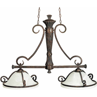 Sayre 2-Light Indoor Imperial Bronze Kitchen Island Wrought Iron Pendant with Alabaster Bowl Glass Shades