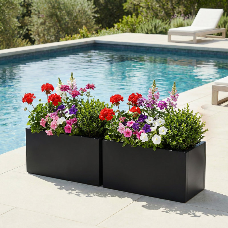 Jardinières rectangulaires en métal pour plantes d'extérieur, H 10 po x l 16 po x P 10 po