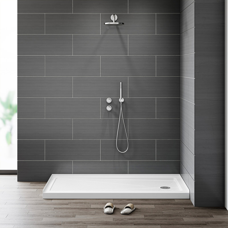 60" W X 30" D Non-slip Shower Base With Drain Assembly, Wider Threshold Design, null