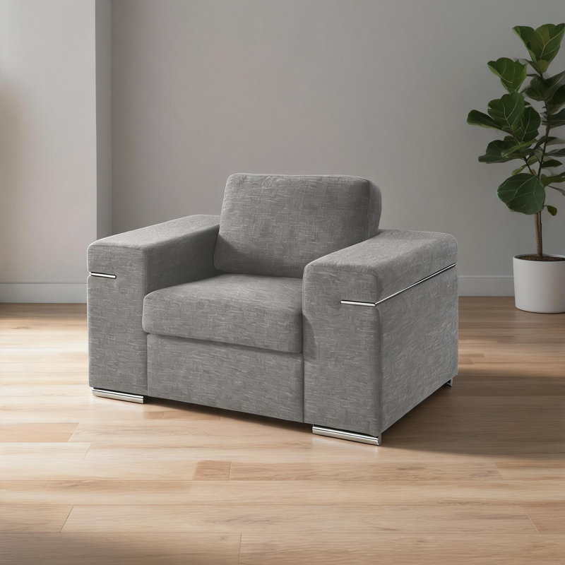 Fauteuil d'appoint rembourré en tissu de lin noir Gianna, Gris