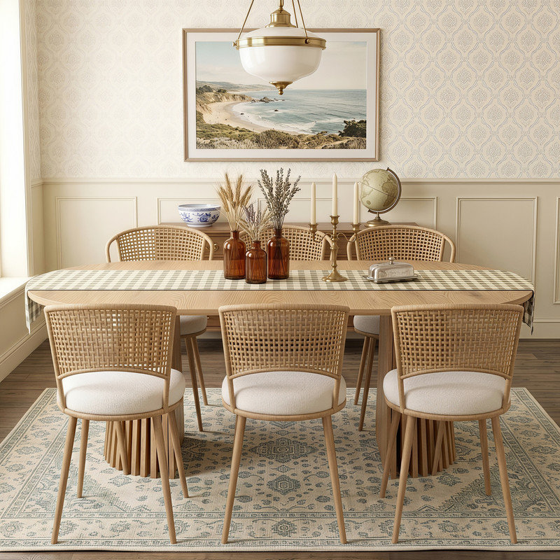 39.37"-70.87" Extendable Oval Dining Table Set with Rattan Chairs