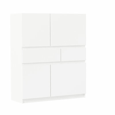 Armoire de rangement en bois blanc avec 4 portes et 2 tiroirs