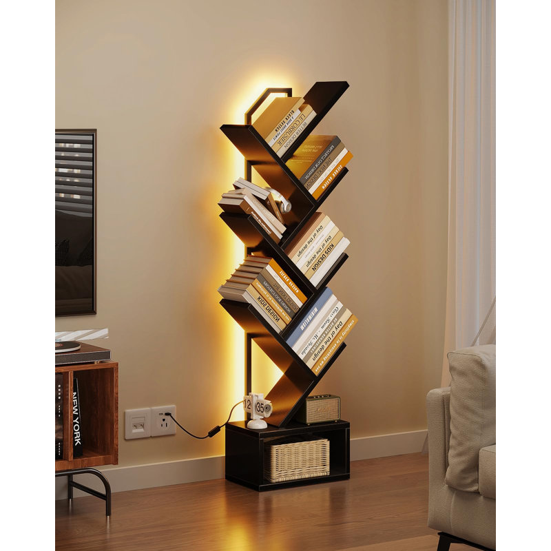 6-Tier Tree Bookshelf — Narrow Floor Standing Bookcase, Black