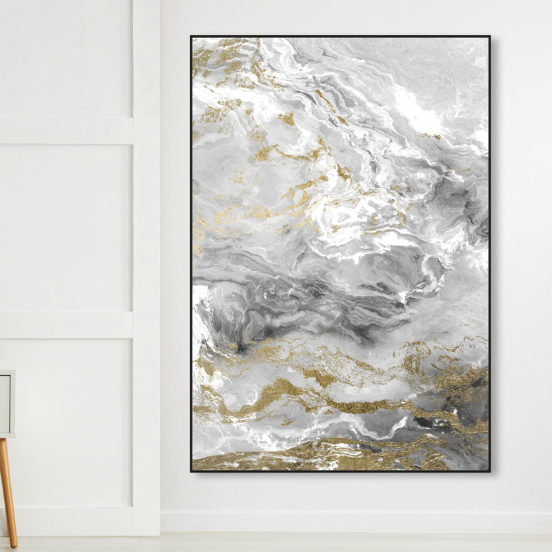 Abstrait Grazie Mille Geode Crystals - impression, H 30 po x l 20 po, Cadre flottant noir
