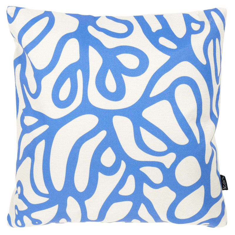 Indoor / Outdoor Square Cushion, White/Blue Abstract