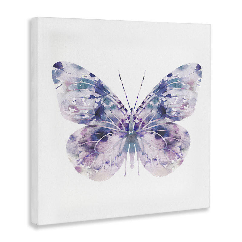 Effet aquarelle galet délicat mauve papillon par Leah Straatsma - Peinture, H 36 po x l 36 po