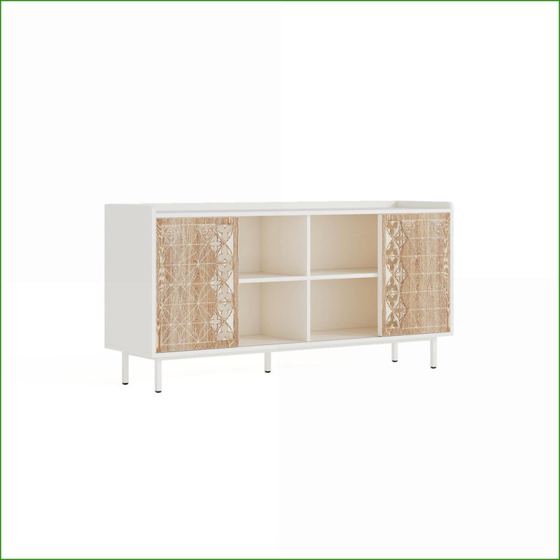 Buffet avec rangement | Buffet rustique en bois massif avec porte coulissante Mid-Century | Rustique | Tablettes incluses
