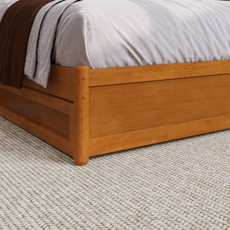  Lit plateforme en bois massif avec lit gigogne assorti Lamariah, Caramel clair, Très grand