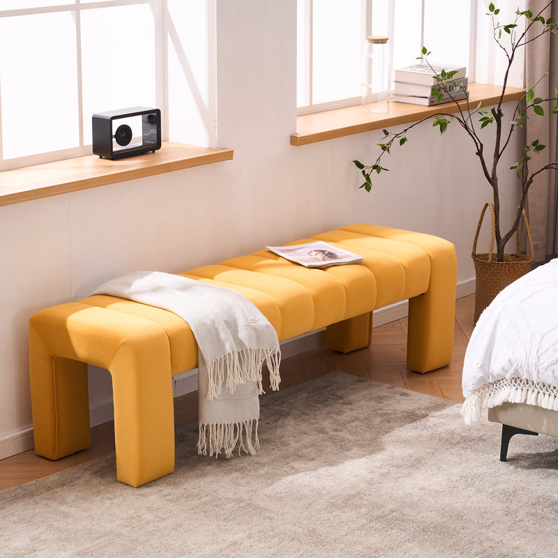 Laytona 59"W Upholstered Bench with Channel Tufted, Yellow