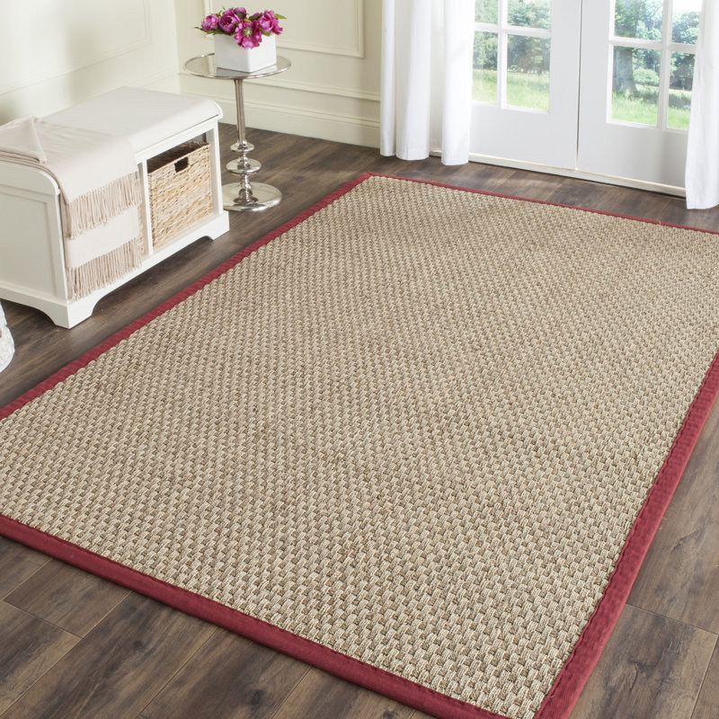 Natural Fiber Rikko Border Area Rug In Natural & Red, Rectangle 76 x 122 cm
