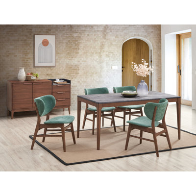 Ensemble de salle à manger 5 pièces avec table en faux noyer de marbre, chaises en bois synthétique et en tissu, table de 63 po de long, chaise de 23 po de profondeur, finition en noyer rembourré, pierre d'ingénierie de 31 po de hauteur