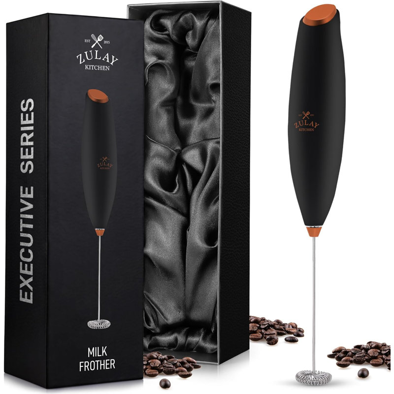 Zulay Kitchen Executive Series Ultra Premium Gift Milk Frother For Coffee - Deluxe, Black