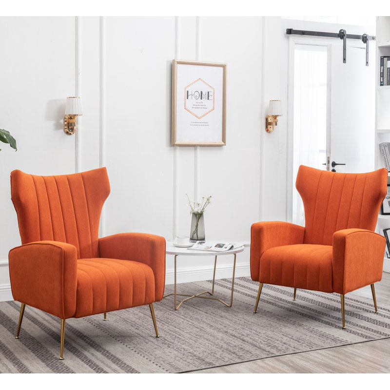 Floreal 27'' Wide Velvet Wingback Chair, Orange Velvet