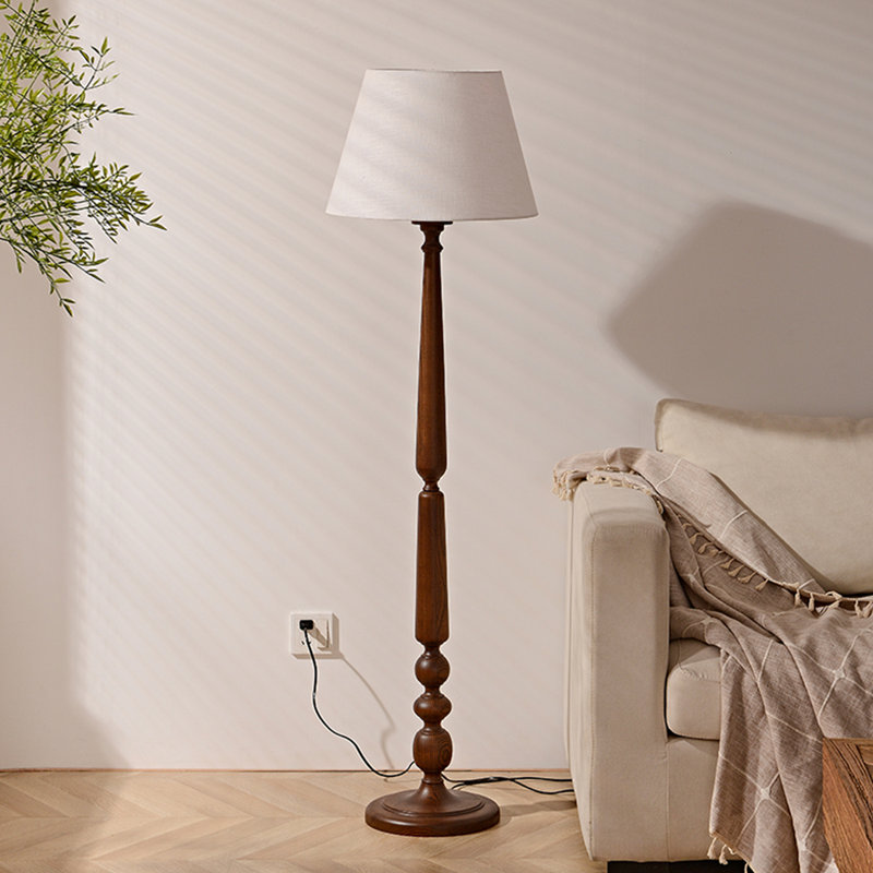 French Vintage-Style Solid Wood & Fabric Floor Lamp