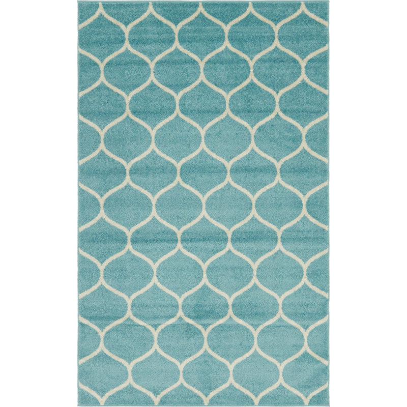Tapis bleu clair Lllan, Rectangle 4 pi 1 po x 6 pi 1 po