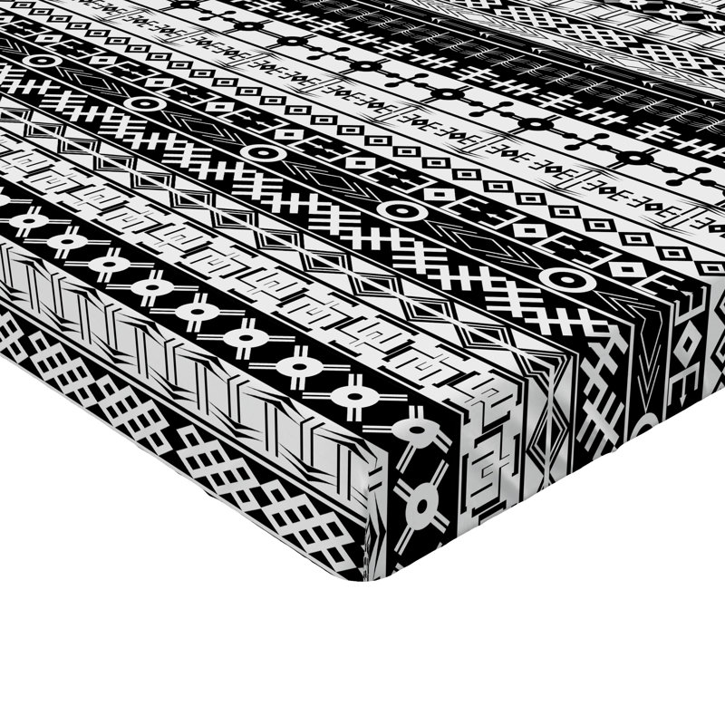 Ambesonne Prehistoric Fitted Sheet 2-Pack Tribal Motif Pattern Black White, Full Sheet Set