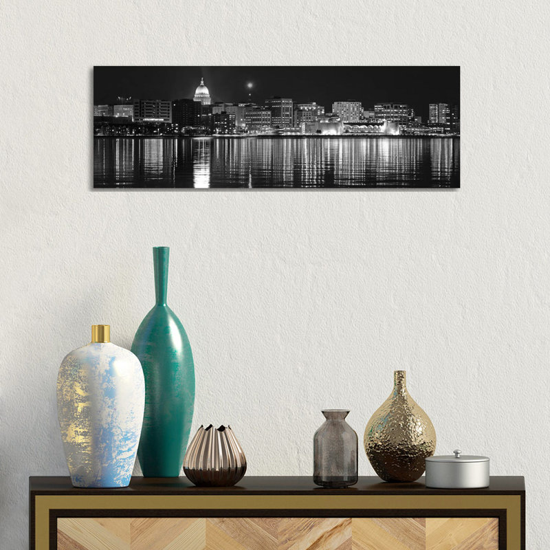 Madison Skyline Cityscape - Wrapped Canvas Panoramic Print, 30.48 cm H x 91.44 cm W x 3.175 cm D