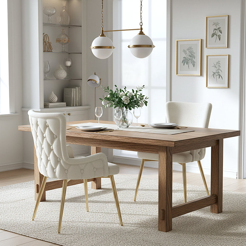 Tufted Velvet Upholstered Parsons Chair in Beige