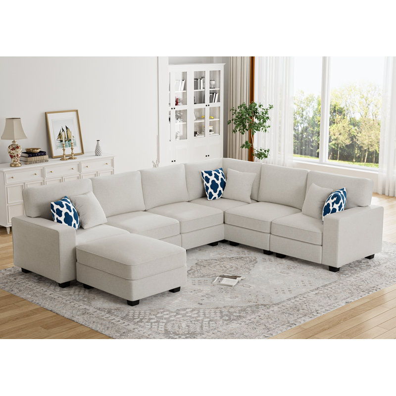 Flexible Combination Module Reversible Sectional Sofa, Cream Polyester Blend