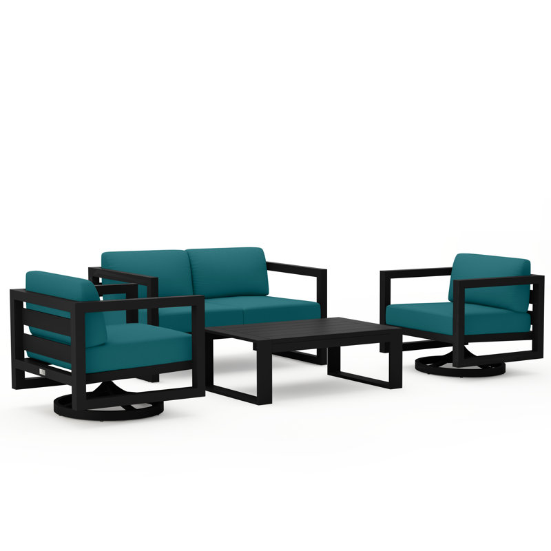 Avion 4 Piece Loveseat Set With Swivel, Spectrum Indigo Sunbrella®, Black