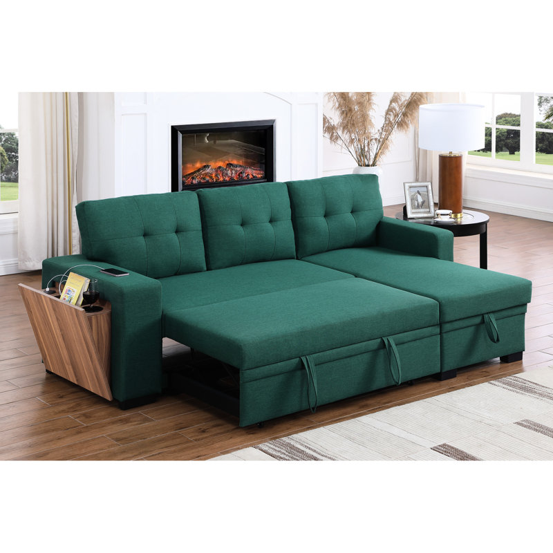Canapé d'angle 3 places, convertible en lit confortable et rangement pratique, recouvert de lin, capitonnage à boutons, agencement d'angle, rembourrage en mousse, 234 cm de large, 135 cm de profondeur, 88 cm de hauteur, 90 kg