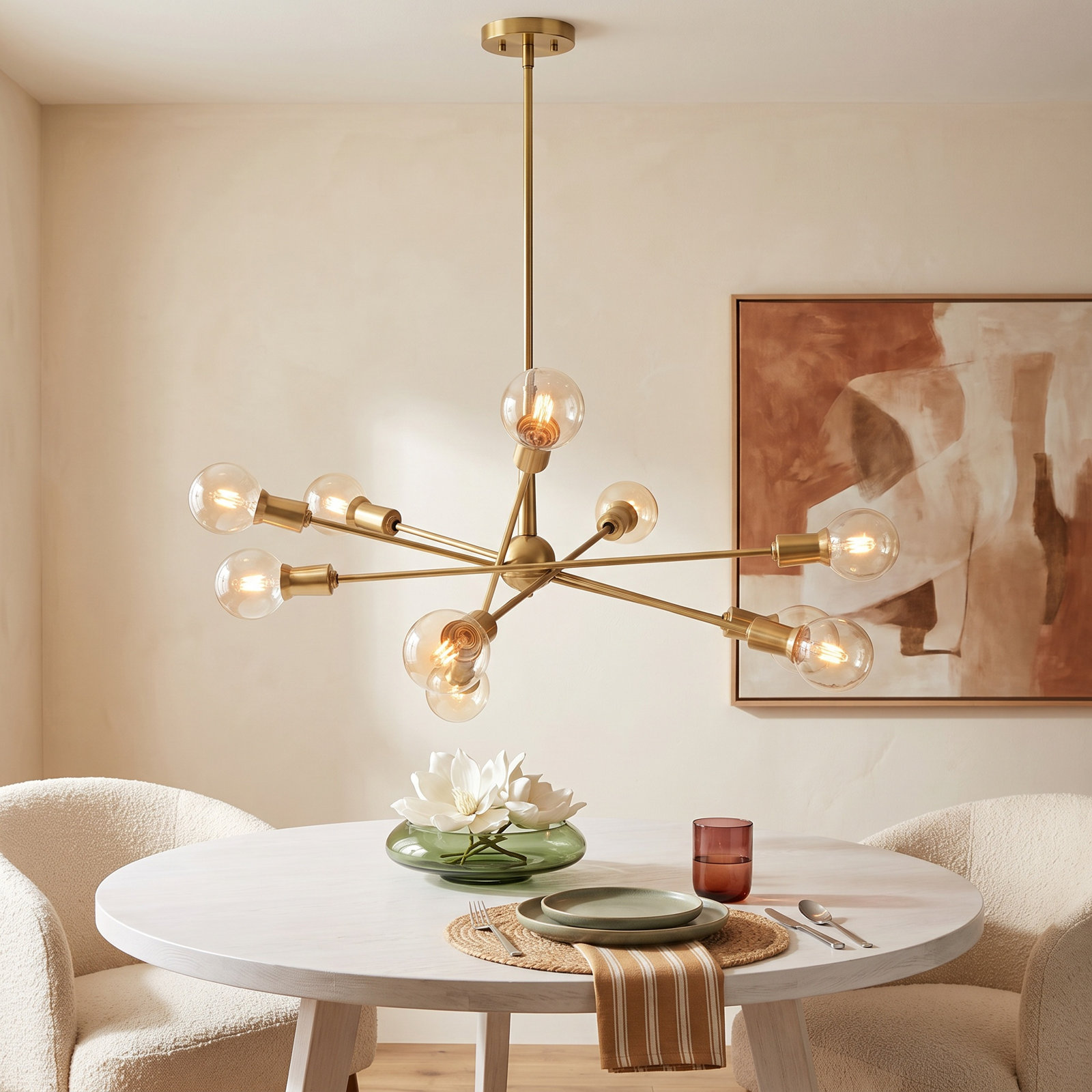 Kyla 10 - Light Dimmable Sputnik Chandelier, Natural Brass