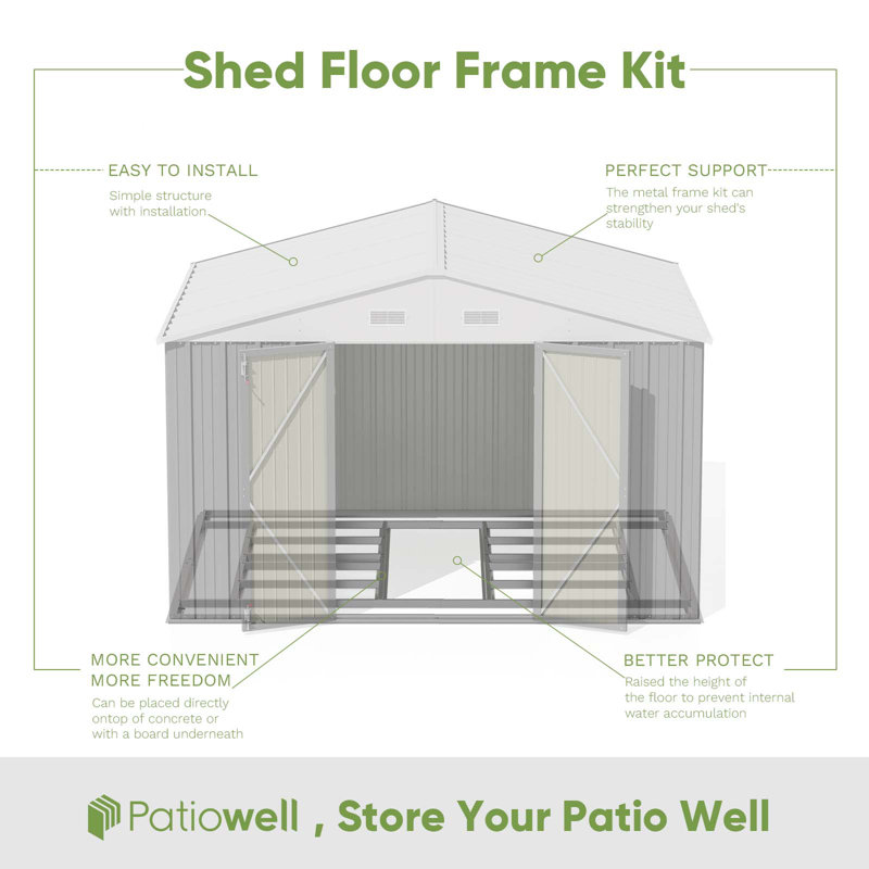 10 Ft. W X 8 Ft. D Metal Storage Shed With Frame, Gray