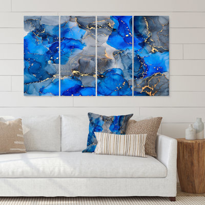 " Blue And Grey Luxury Abstract Fluid Art V " 4 - Pieces