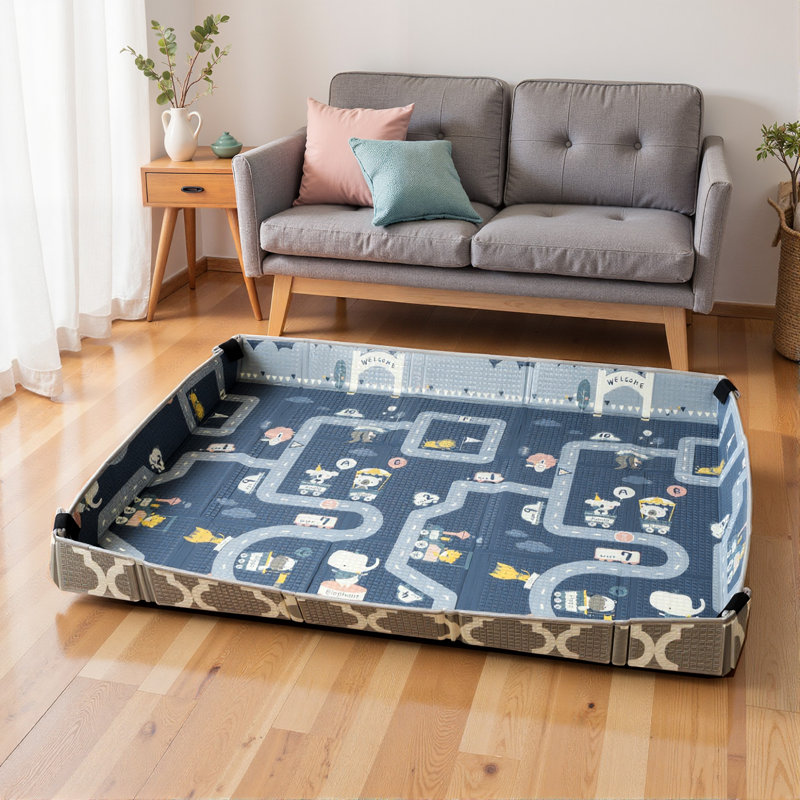 AIYAPLAY Foldable Baby Play Mat Large Traffic and Grey Diamond Theme