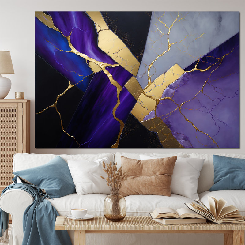 «Abstract Geode Mauve II», art mural abstrait sur toile marbrée