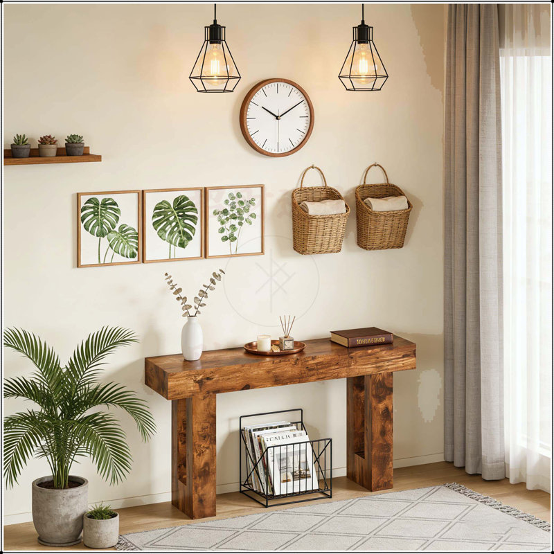 Table d'entrée Farmhouse, console étroite de 63 pouces de long avec design curviligne, idéale pour les décors rustiques et l'efficacité de l'espace