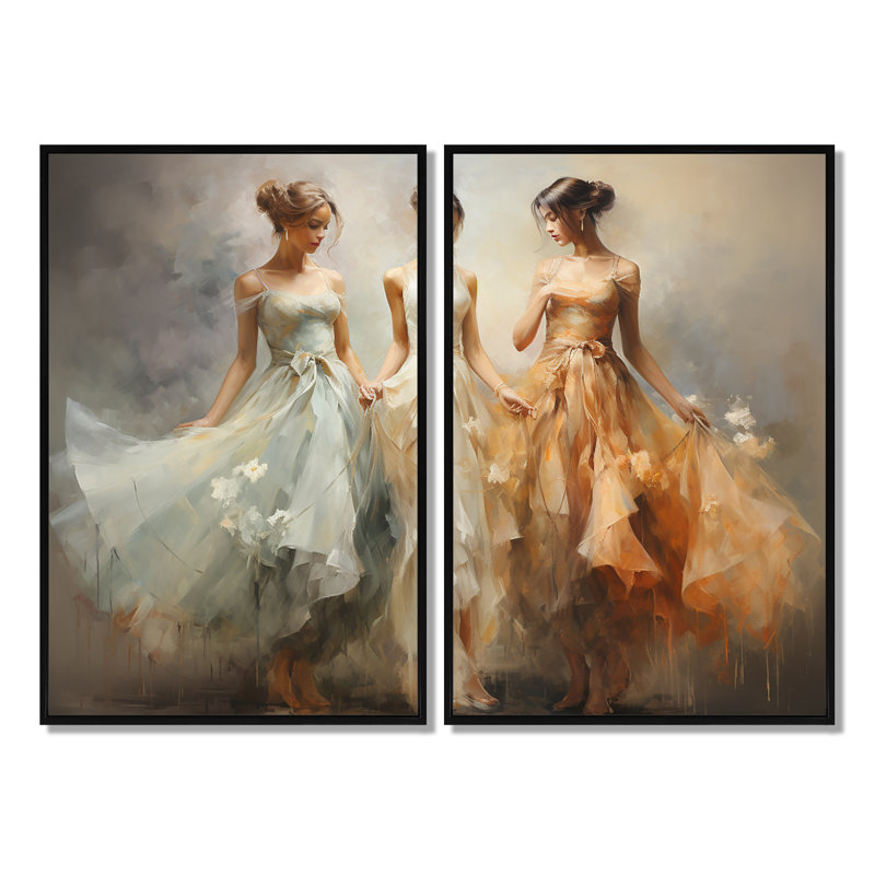 Dance ethereal Grace II - ensemble de 2 impressions sur toile modernes, 36" H x 48" W, Impression encadrée flottante, Black