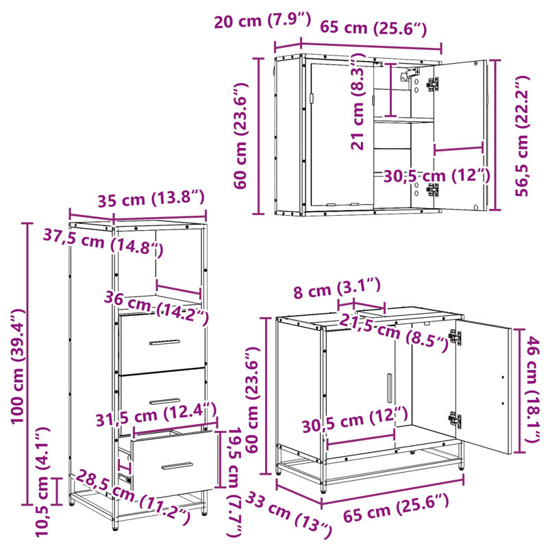 Bathroom Furniture Suite, Dark Wood
