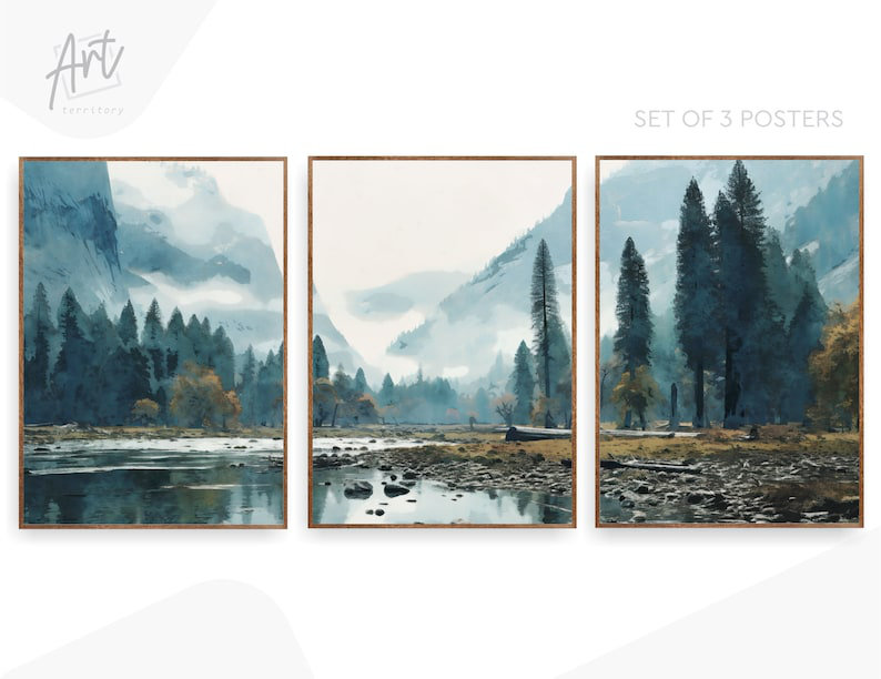 Ensemble de 3 œuvres d'art murales Yosemite National Park, H 28 po x l 60 po, Affiche non encadrée