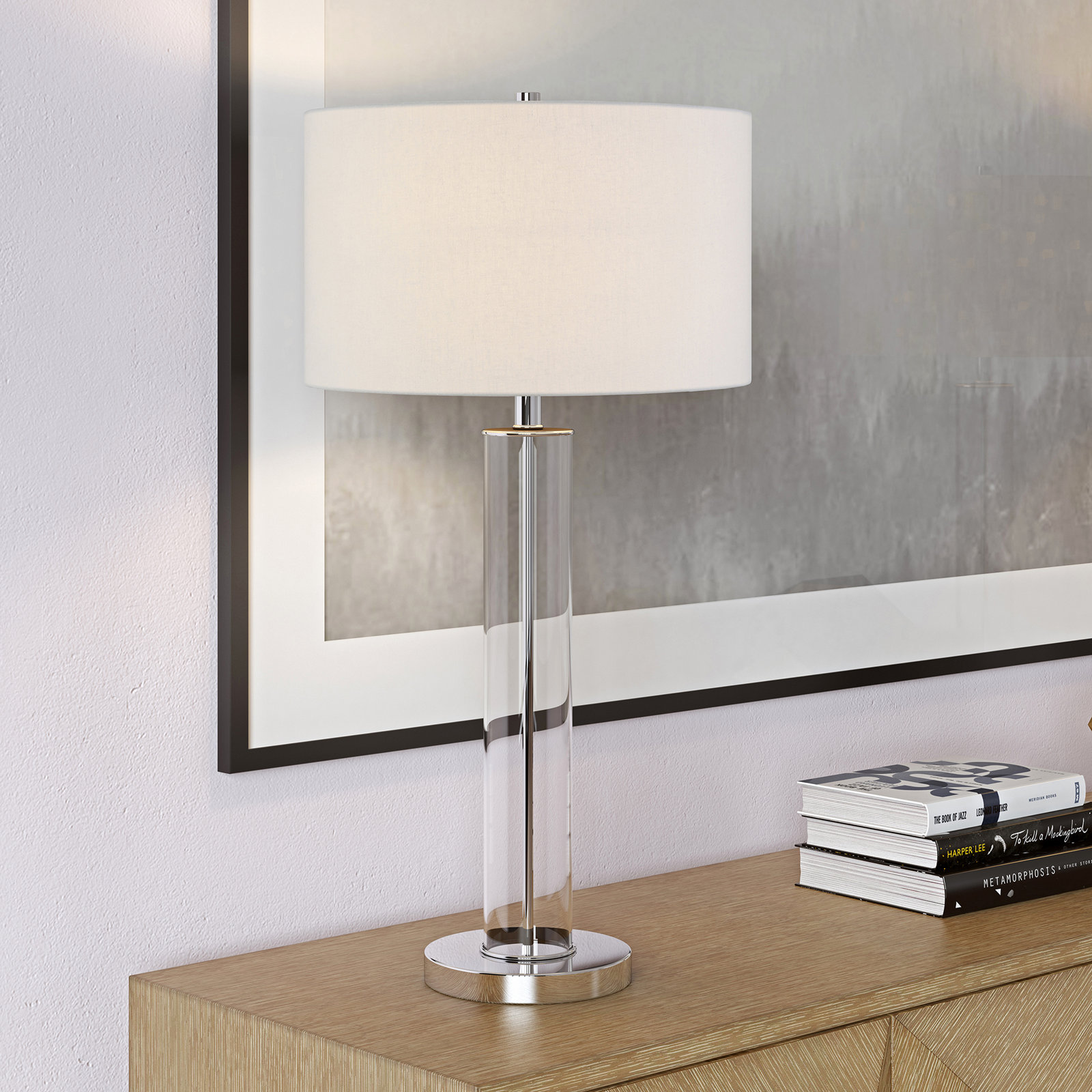 Skye Table Lamp, Black/Clear, White