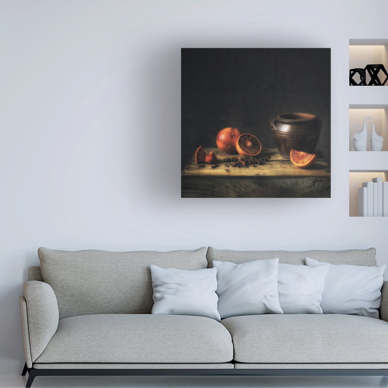Art sur toile, orange de sang, H 14 po x l 14 po