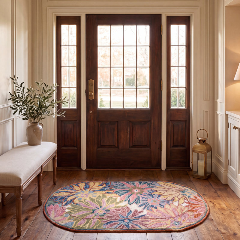 Elrey Hand-Tufted Wool and Cotton Floral Area Rug, Oval 3' x 5'