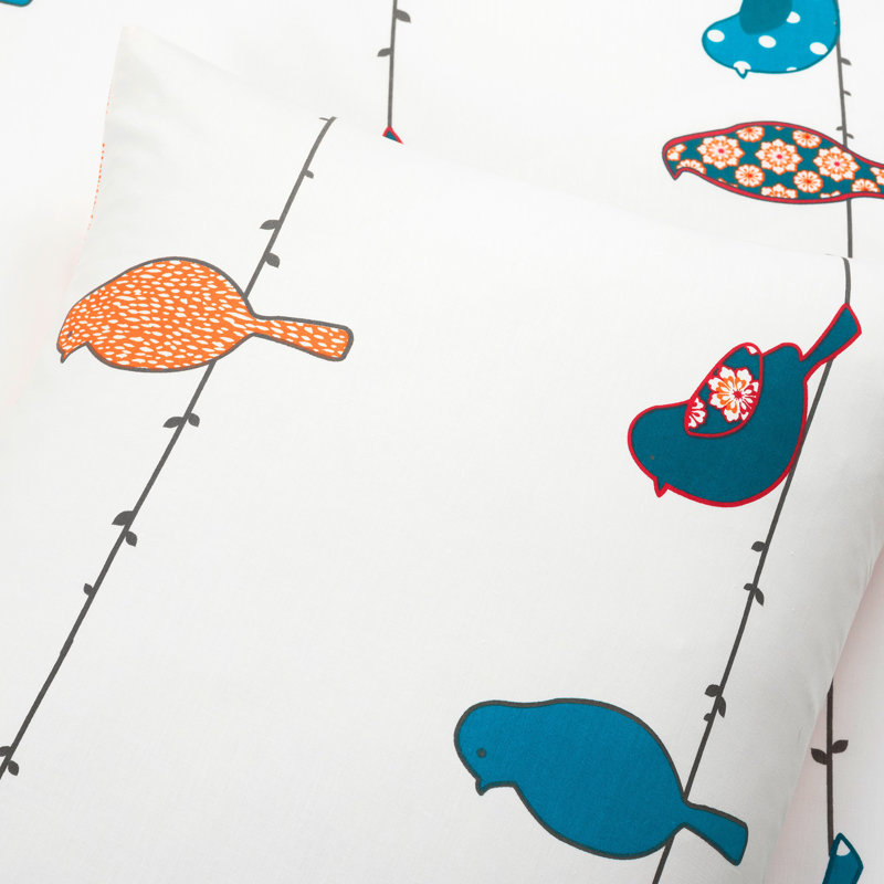 King Size Multicolor Cotton Reversible Bird Duvet Cover Set