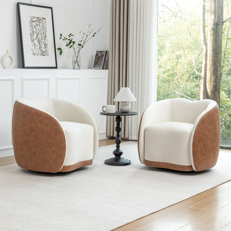 Fauteuil demi-tonneau pivotant en velours Aastha, Brun