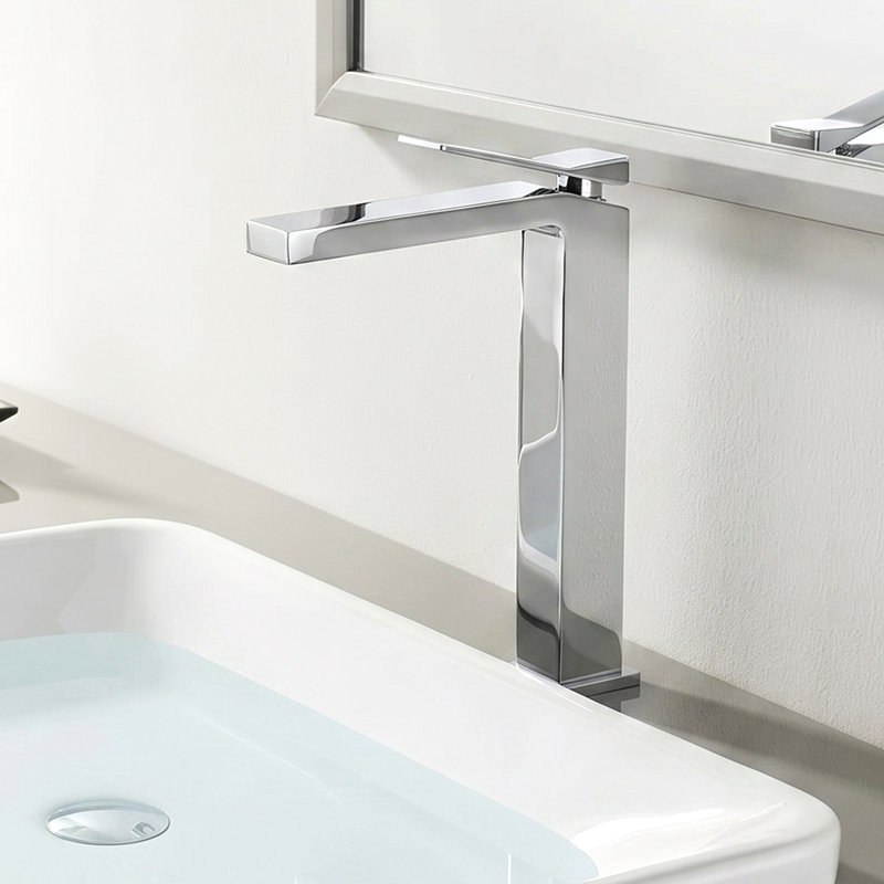 Robinet de lavabo vasque à poignée simple 11,7 "en laiton massif , Système de drainage non compris, Chrome poli