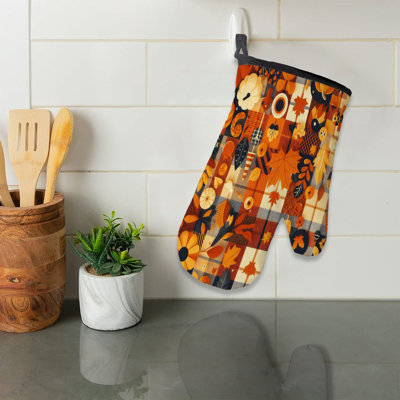 Pumpkin Plaid Oven Mitt Cotton Twill