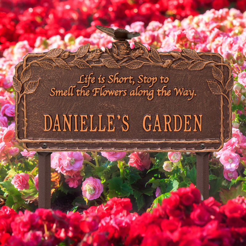 Plaque de jardin papillon avec citation rose, Cuivre antique, Oui
